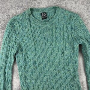 Inca Fashions Sweater Womens Small Green Alpaca Cable Knit Crewneck Pullover